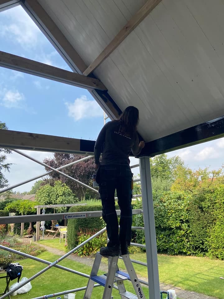 Process of painting the interiors of the shed roof