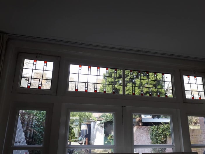 Inside view of stained glass window in a house